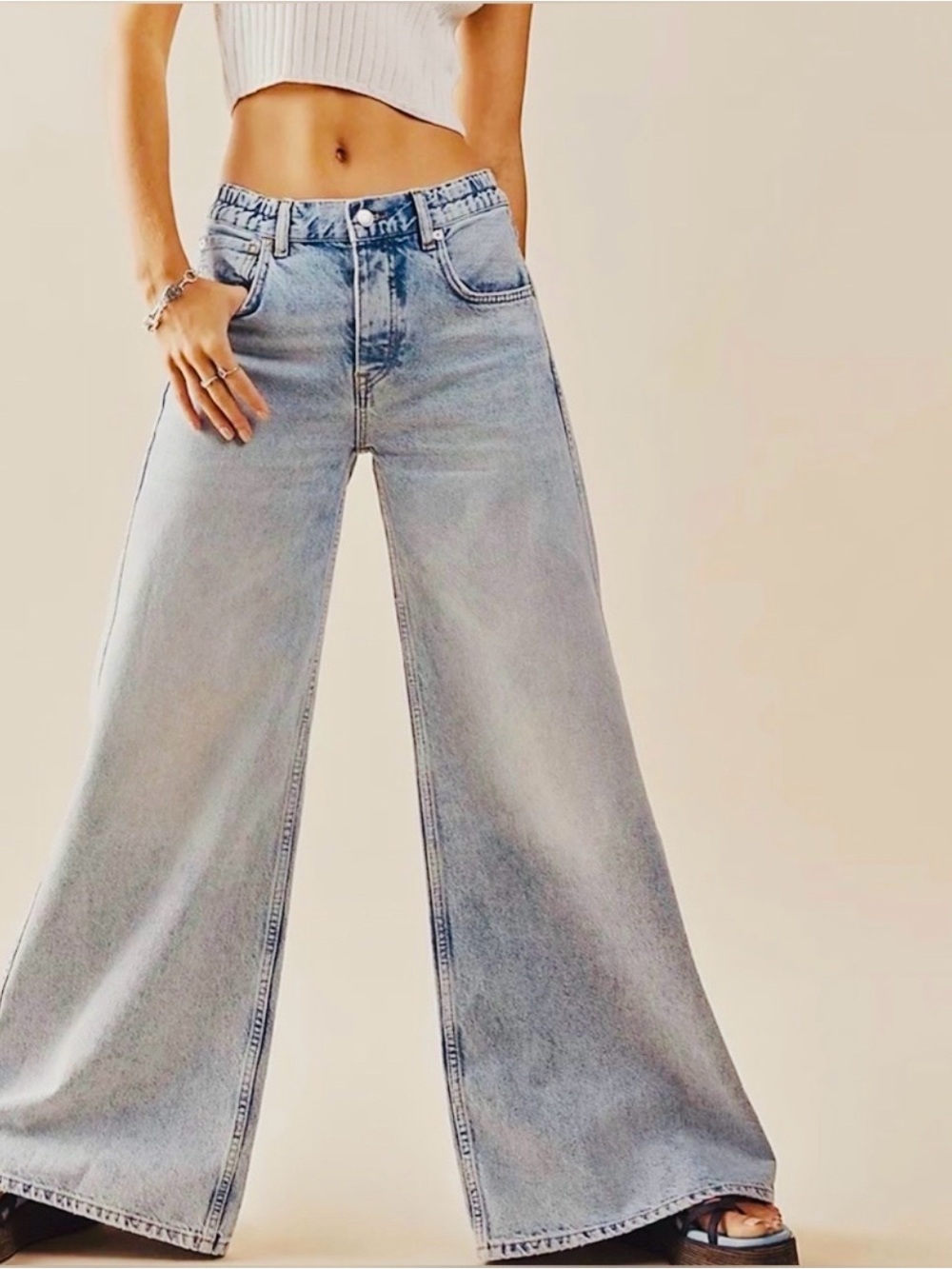 Free People We The Free Lovefool Wide Leg Flare Jeans Custom Distressed Retro